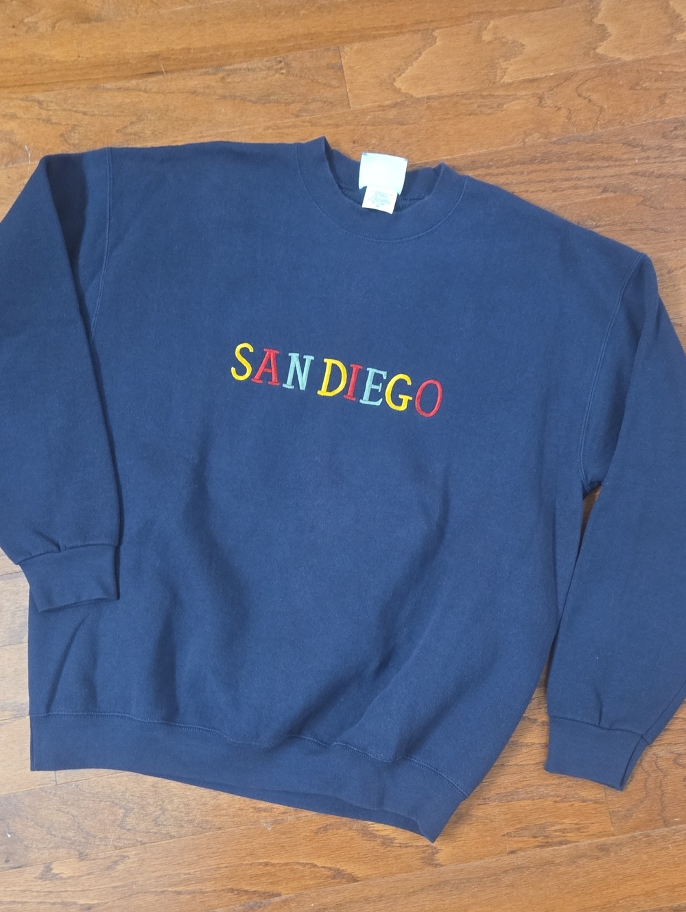 Vintage Y2K Lee Navy Crewneck Sweatshirt with Multicolor SAN DIEGO Embroidery XL